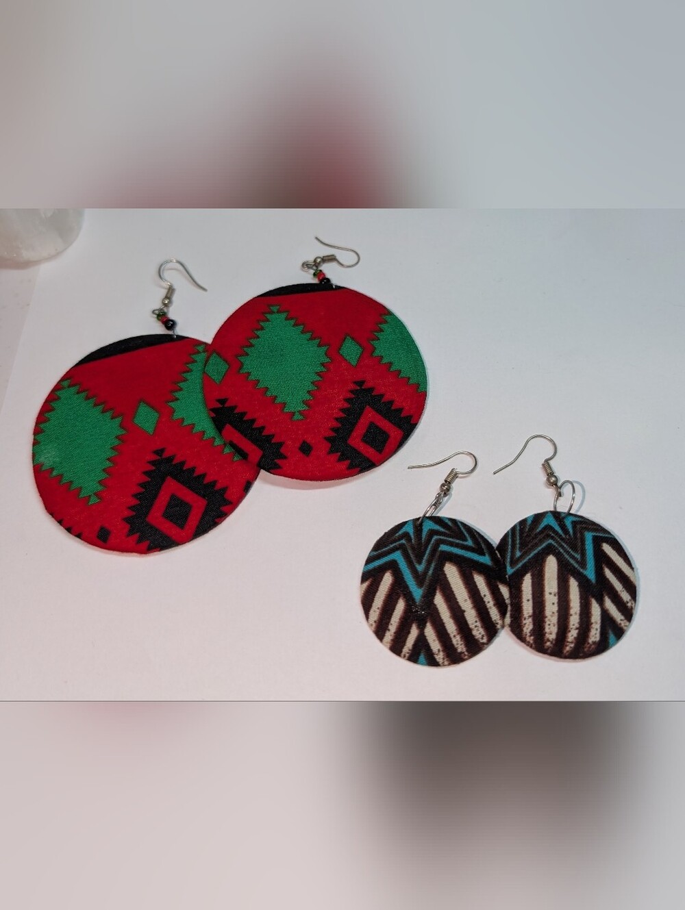 Handmade Red & Green Geometric Round Earrings - Women Jewelry